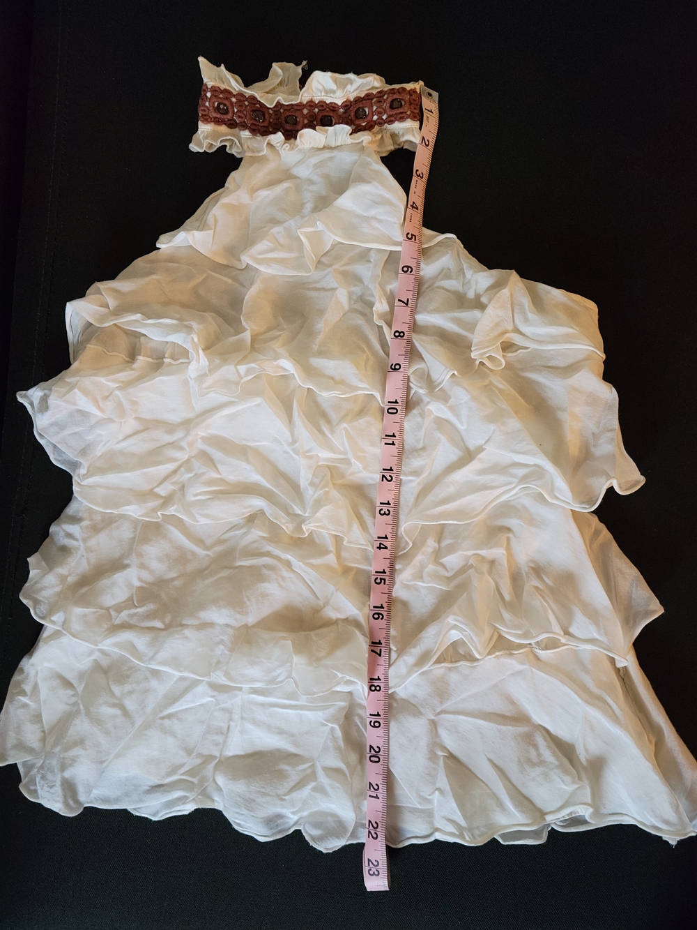 bebe Cream Low Back Ruffled Halter Tank Top with Embroidered Neck - Picture 7 of 10